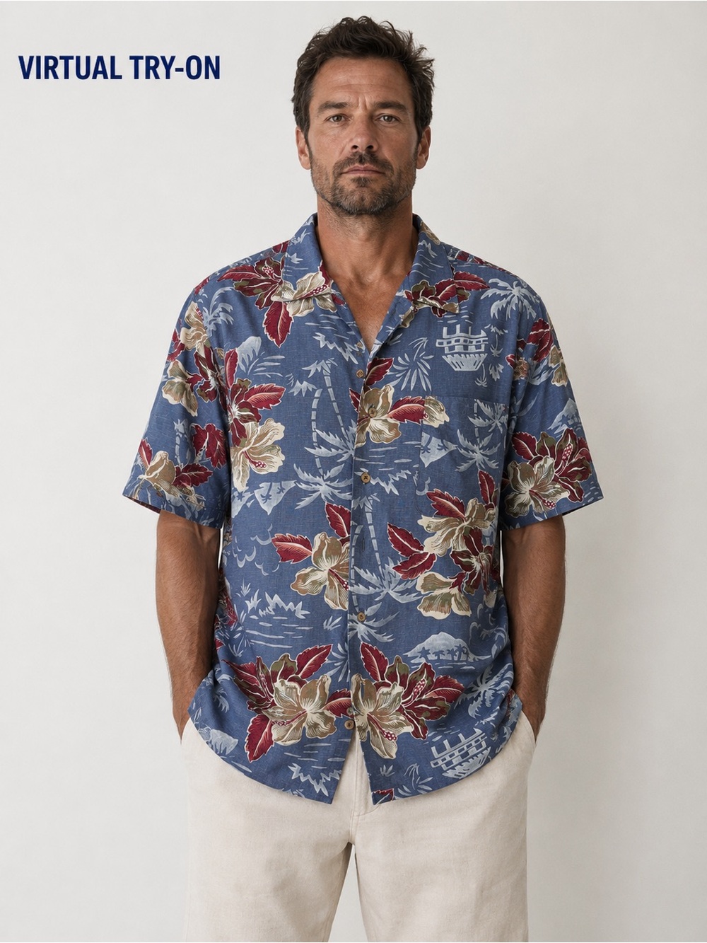 Havana Jack’s Cafe Men’s XL Hawaiian Shirt Rayon Floral Tropical Camp Aloha Blue